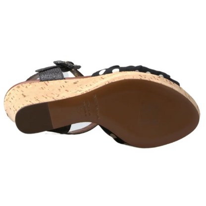Sorte strappy wedge-sandal med korksål og spænde fra Dolce & Gabbana