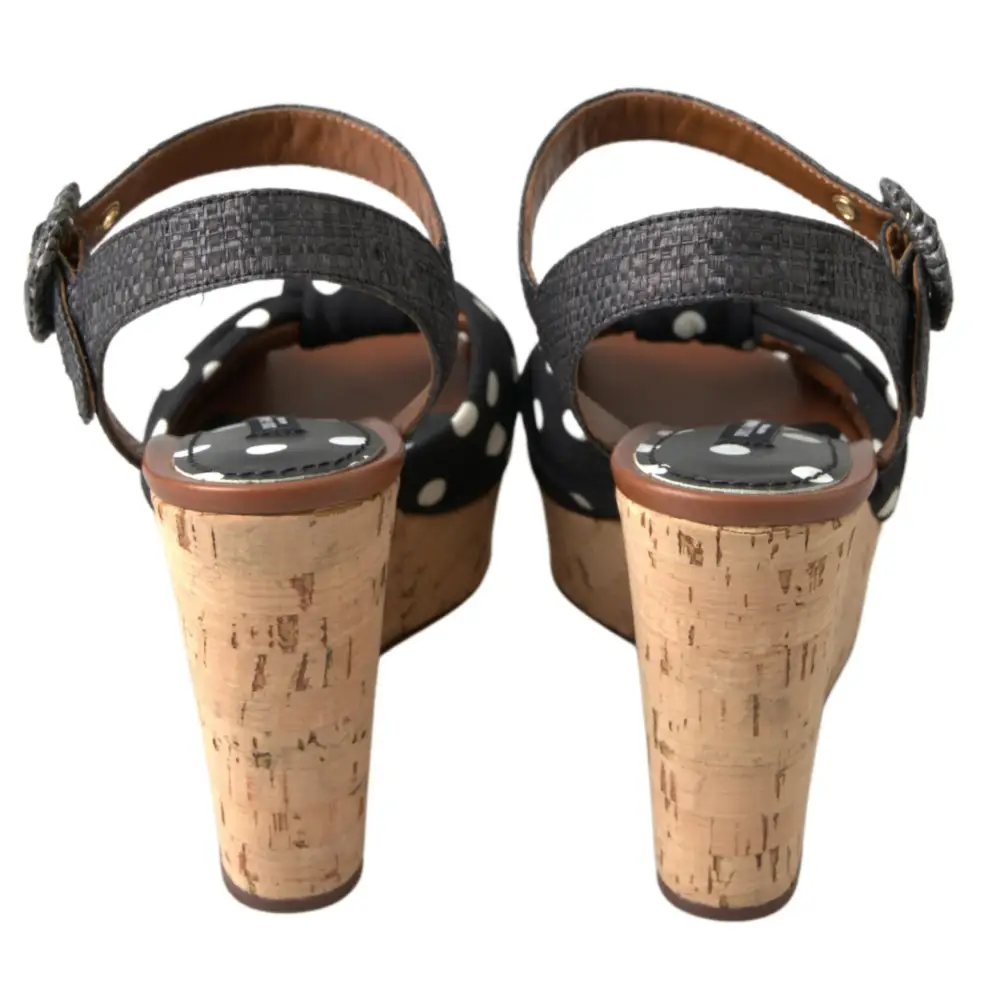 Sorte prikket Dolce & Gabbana kilenøjler med korkhæl og tekstureret rem