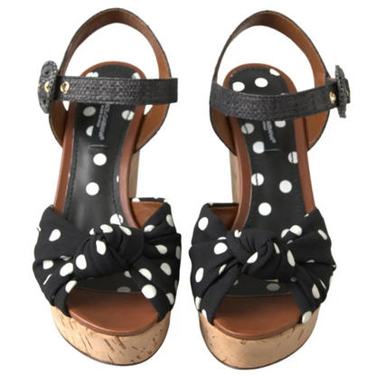 Dolce & Gabbana polka-dotted wedge sandals med korksål og knudebue. Spar 30-70% på 100% originale brands