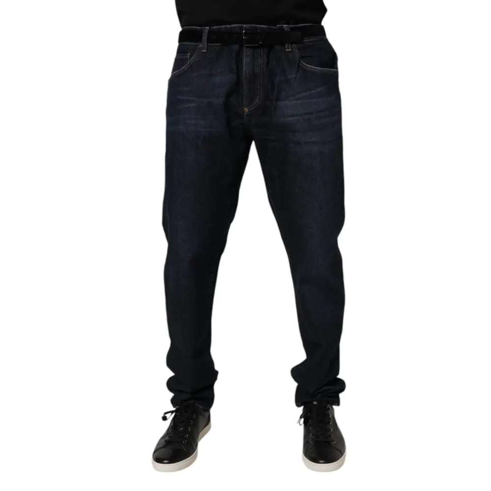 Dolce & Gabbana mørkeblå bomuld stretch skinny jeans med sort sneakers