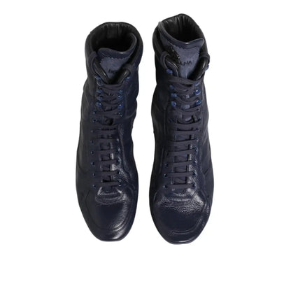 Dolce & Gabbana Dark Blue Deer Leather Mid Calf Boots Shoes