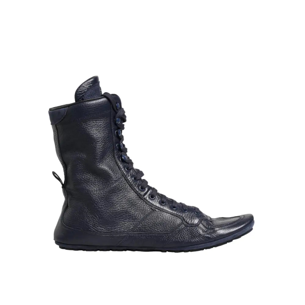 Dolce & Gabbana Dark Blue Deer Leather Mid Calf Boots Shoes