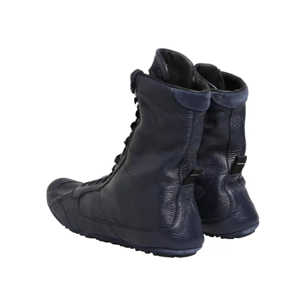 Dolce & Gabbana Dark Blue Deer Leather Mid Calf Boots Shoes