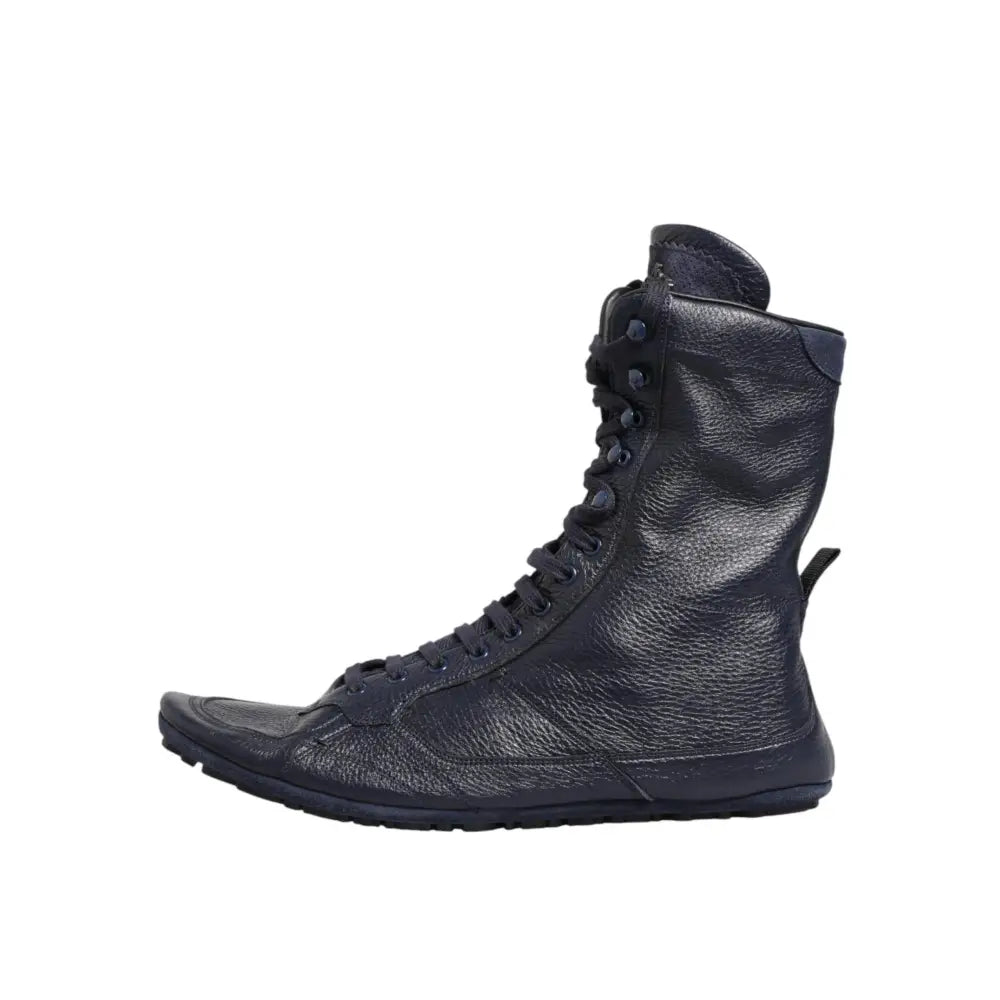 Dolce & Gabbana Dark Blue Deer Leather Mid Calf Boots Shoes
