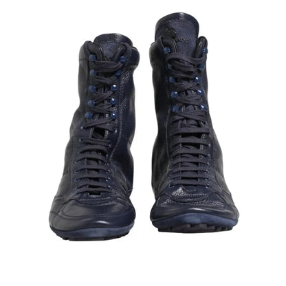 Dolce & Gabbana Dark Blue Deer Leather Mid Calf Boots Shoes