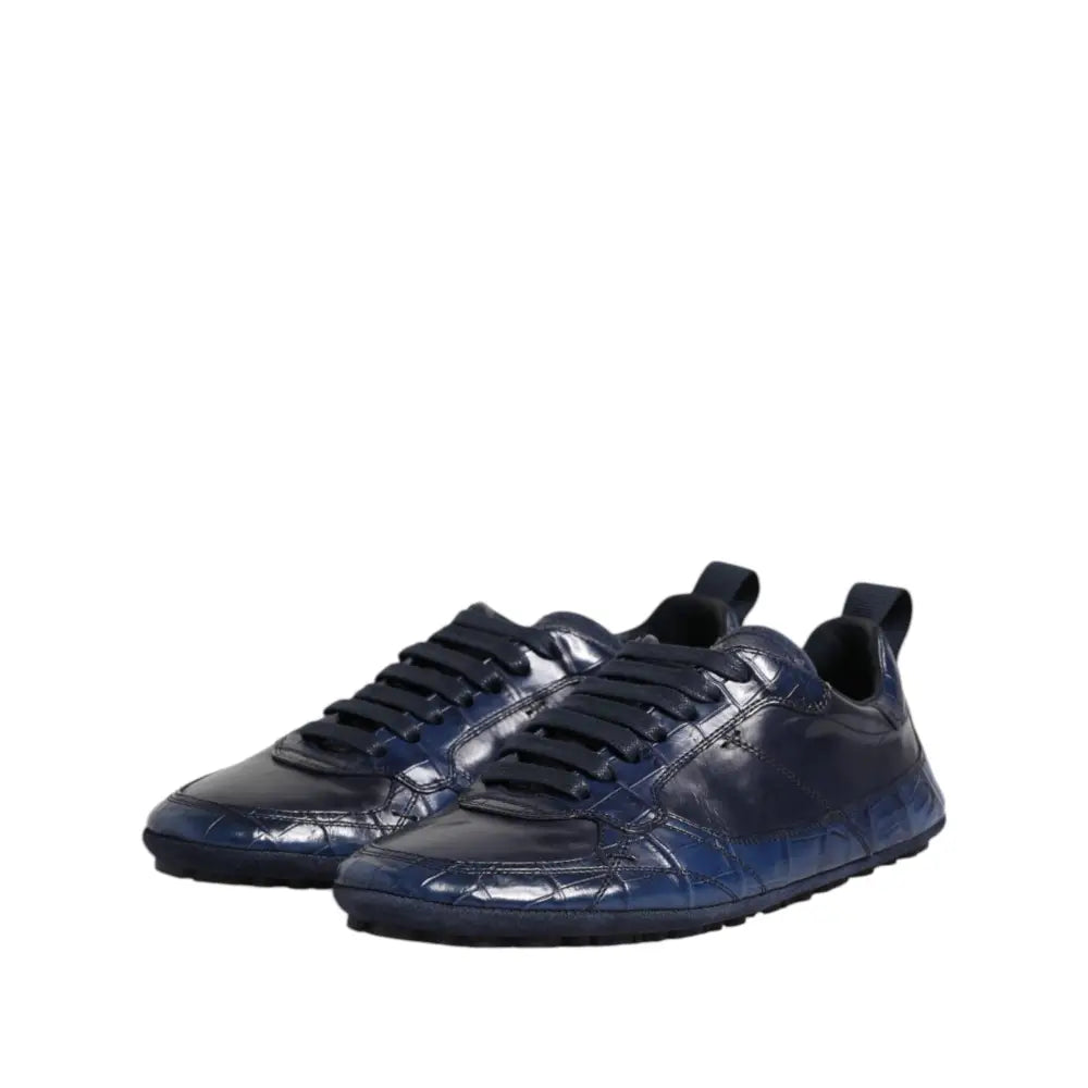 Dolce & Gabbana Dark Blue Leather Low Top Men Sneakers Shoes