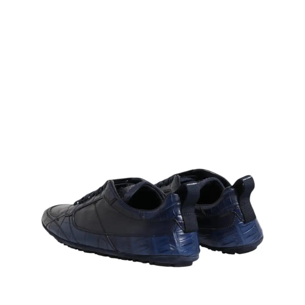 Dolce & Gabbana Dark Blue Leather Low Top Men Sneakers Shoes