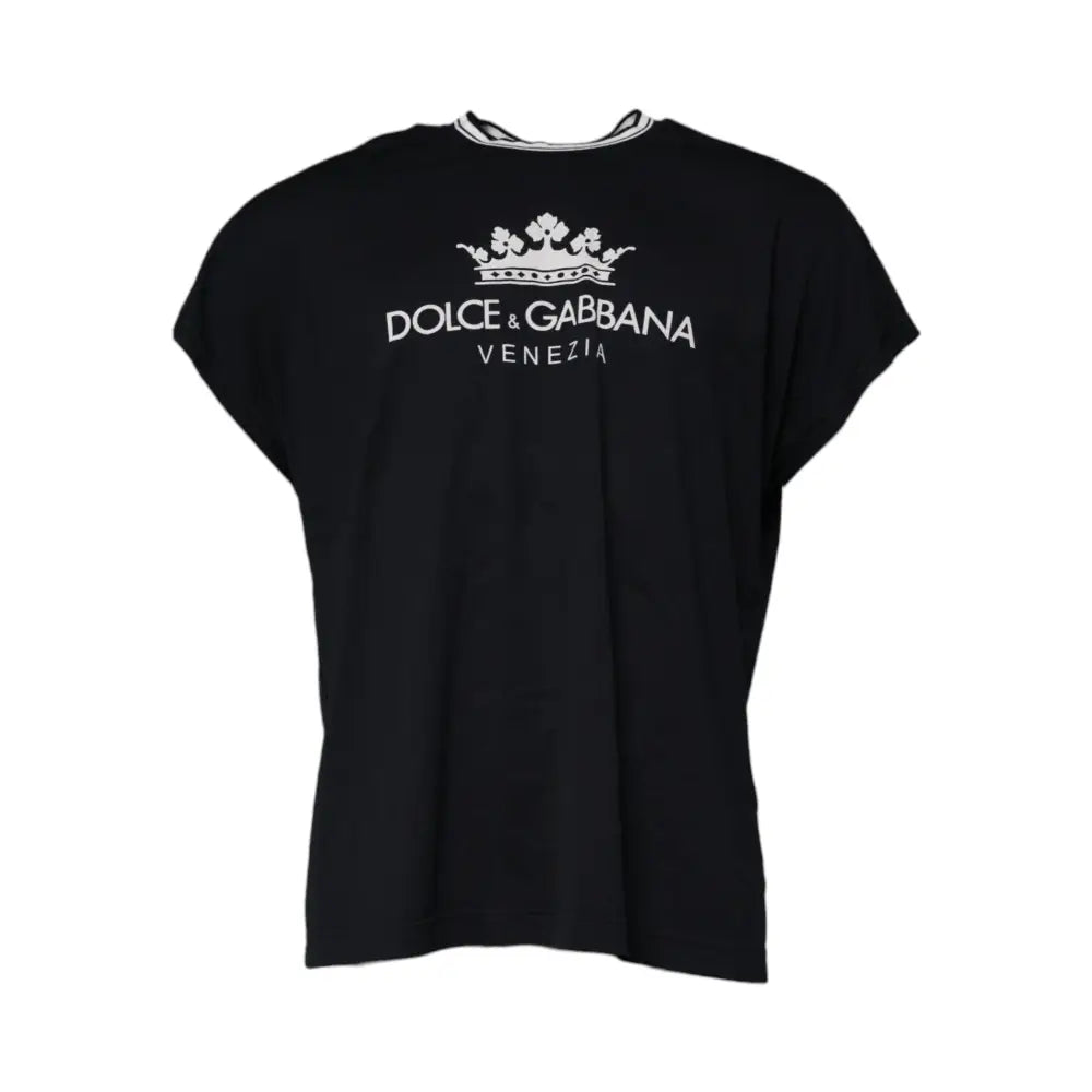 Dolce & Gabbana Dark Blue Logo Crown Cotton Crew Neck T-shirt
