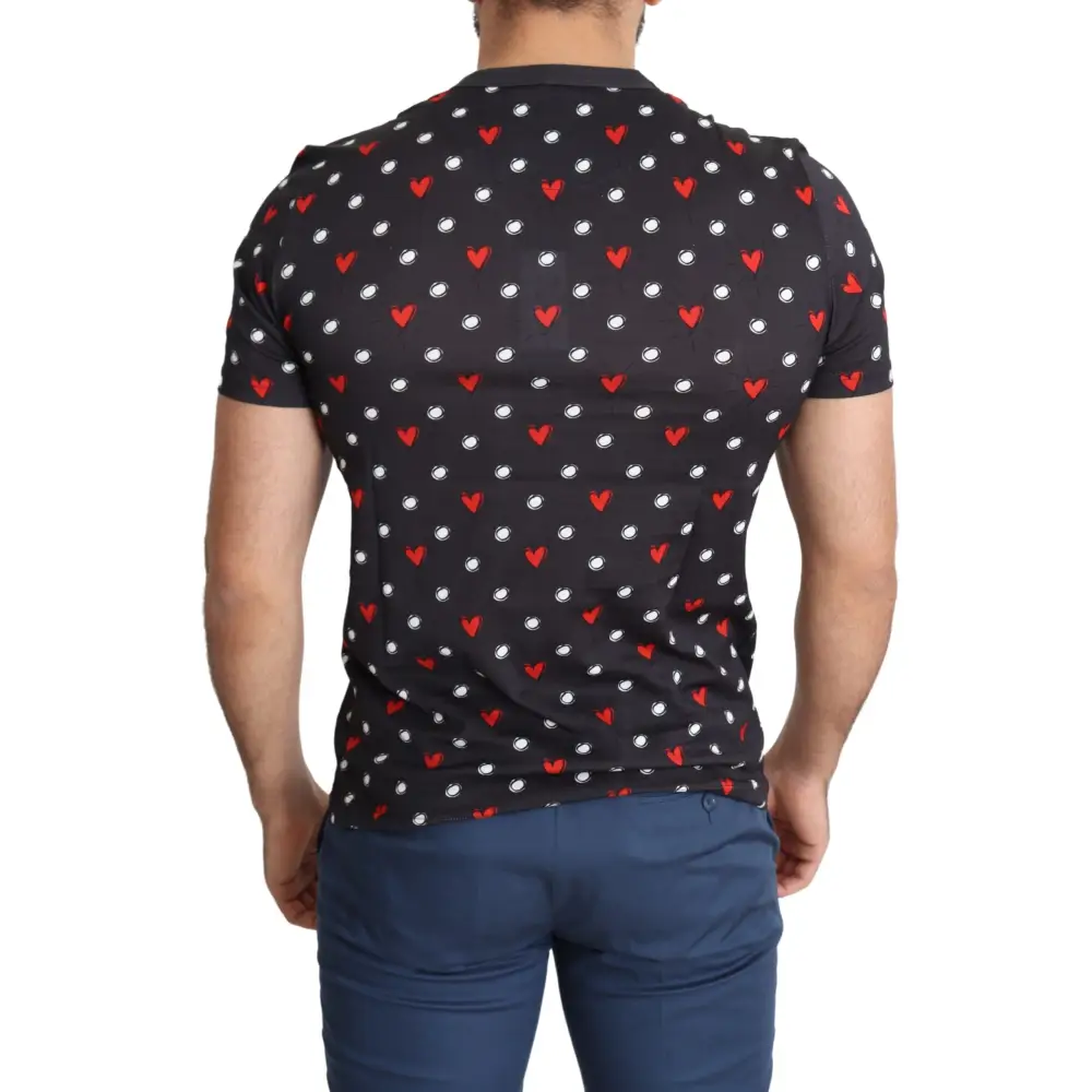 Sort Dolce & Gabbana hjerteprint T-shirt, outlet mærkevarer, spar 30-70%