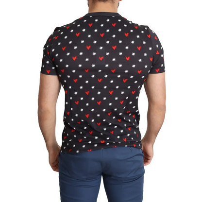 Sort Dolce & Gabbana hjerteprint T-shirt, outlet mærkevarer, spar 30-70%