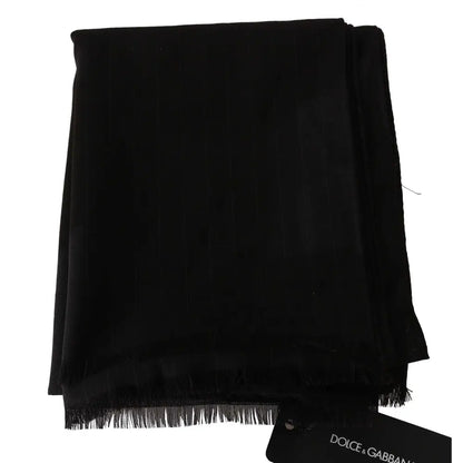 Dolce & Gabbana Dark Gray Virgin Wool Striped Pattern Wrap Scarf