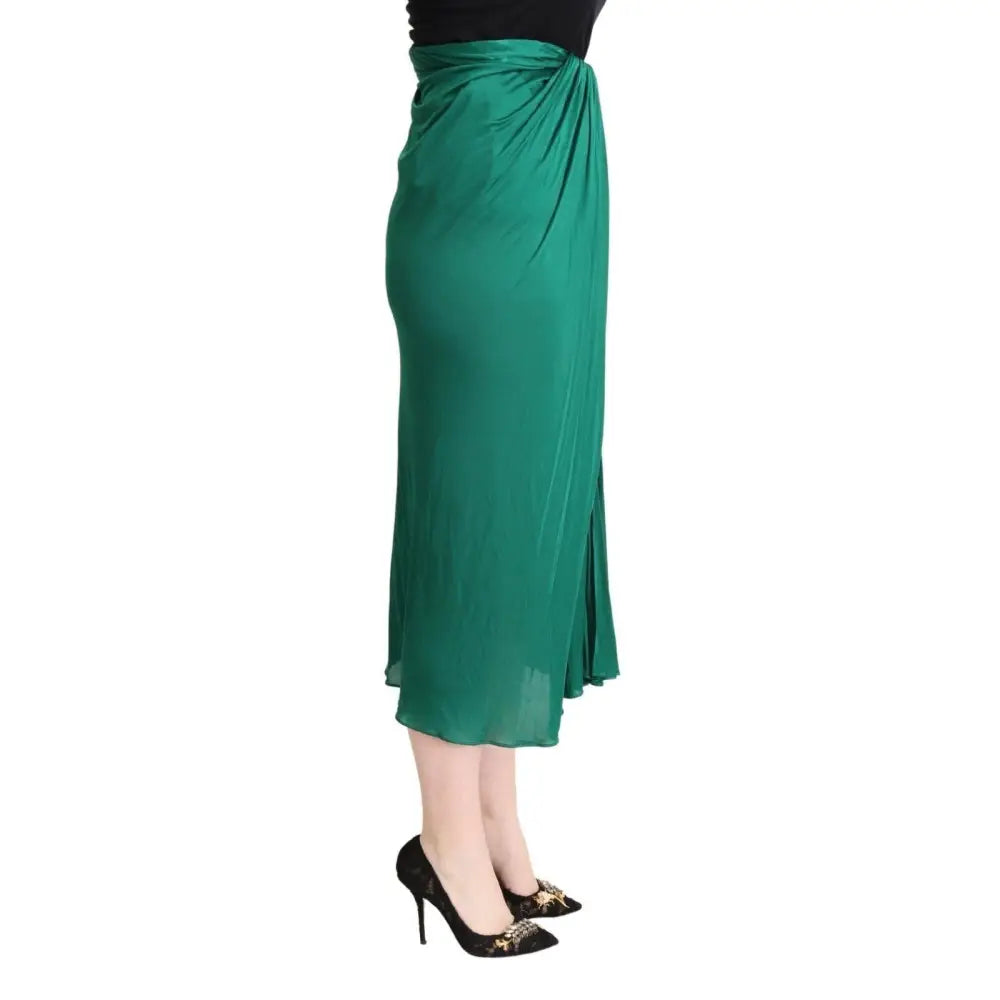 Dolce & Gabbana Dark Green High Waist Midi Pencil Cut Pleated Skirt
