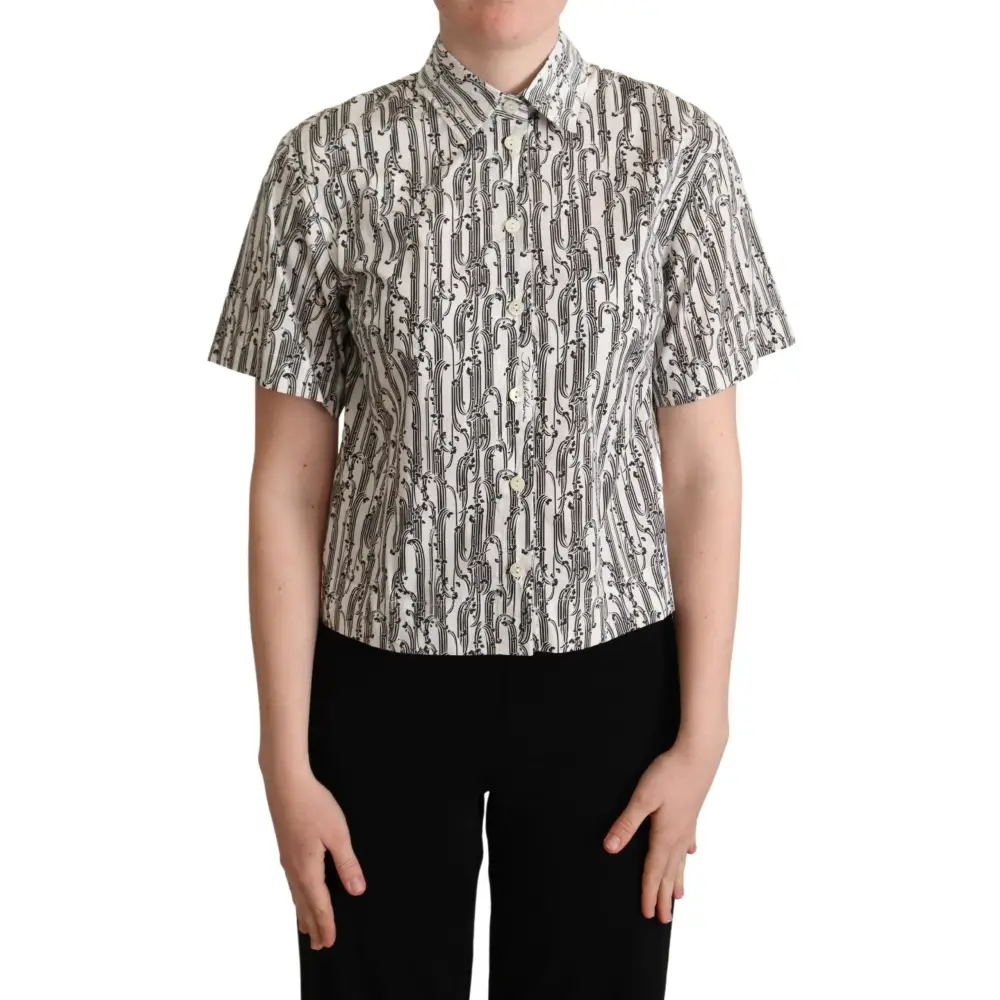 Dolce & Gabbana elegant floral cotton polo i cremfarvet med sorte mønstre