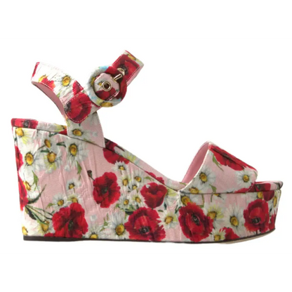 Dolce & Gabbana Floral Ankle Strap Wedge Sandals - Sandaler