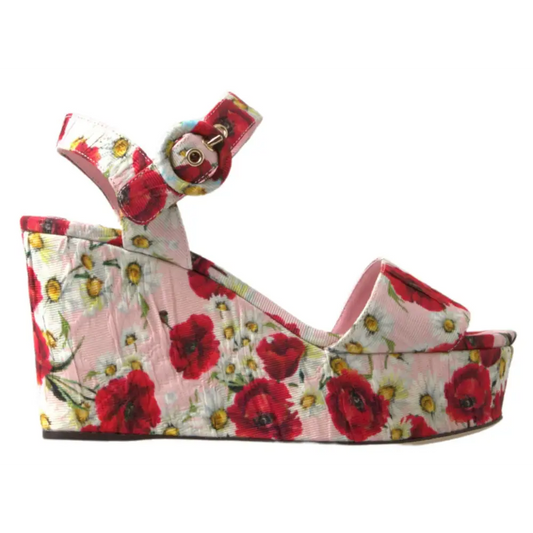 Dolce & Gabbana Floral Ankle Strap Wedge Sandals - Sandaler
