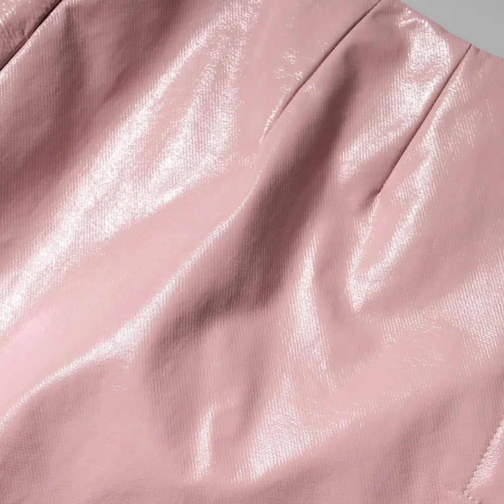 Dolce & Gabbana Glossy Pink Cotton High Waist Mini Skirt