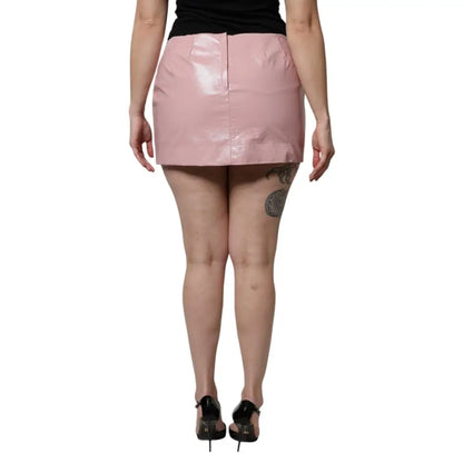 Dolce & Gabbana Glossy Pink Cotton High Waist Mini Skirt