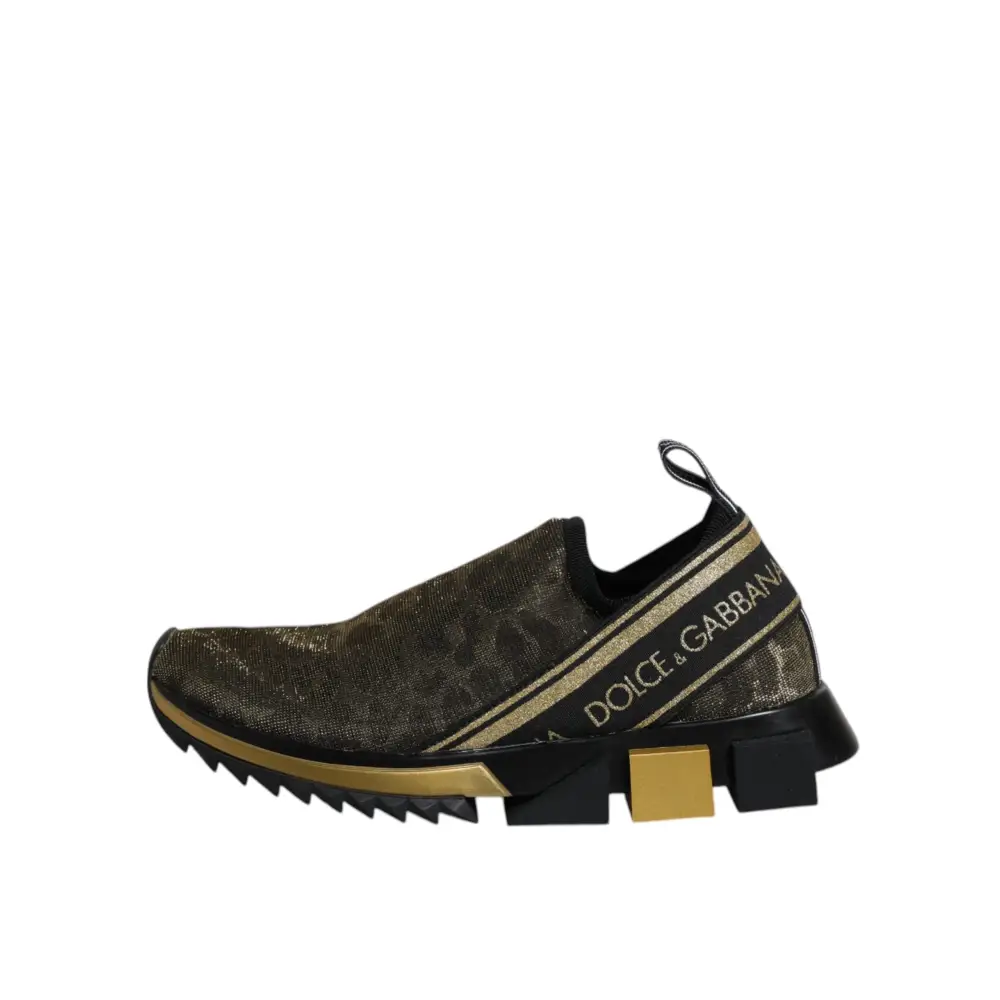 Dolce & Gabbana gold glitter leopard Sorrento sneakers i oliv og guld