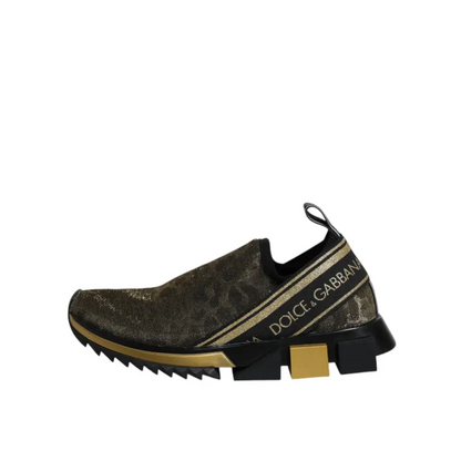 Dolce & Gabbana gold glitter leopard Sorrento sneakers i oliv og guld