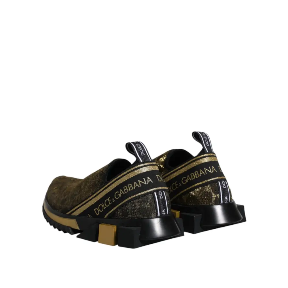 Dolce & Gabbana gold glitter leopard Sorrento sneakers i olivgrøn med guldmønster