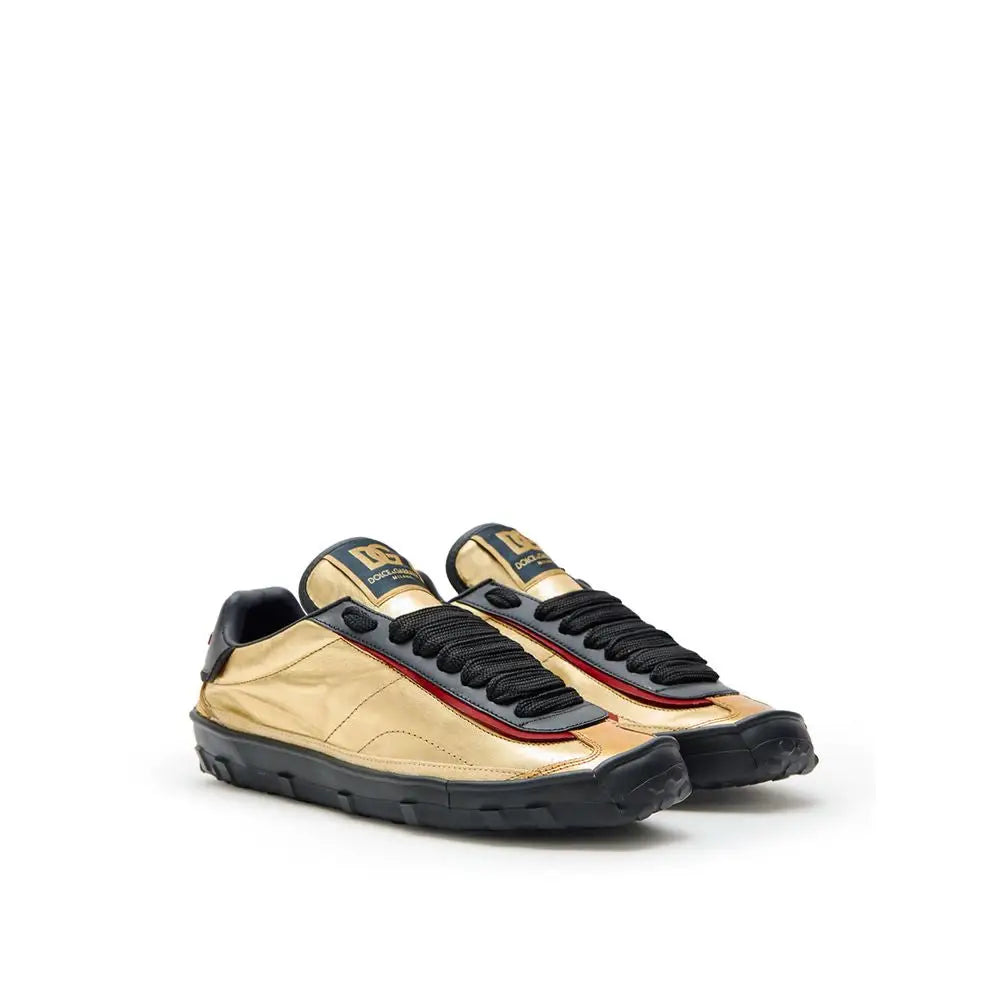 Gabbana gold leather low top sneakers with red stitching