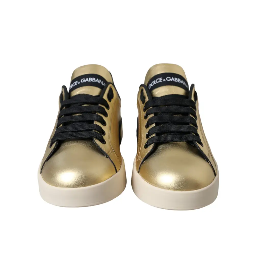 Gabbana gold Portofino calf leather sneakers with white sole