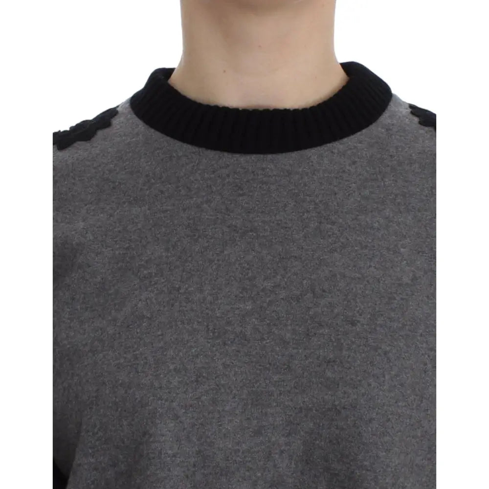 Dolce & Gabbana Gray Black Lace Wool Cashmere Sweater