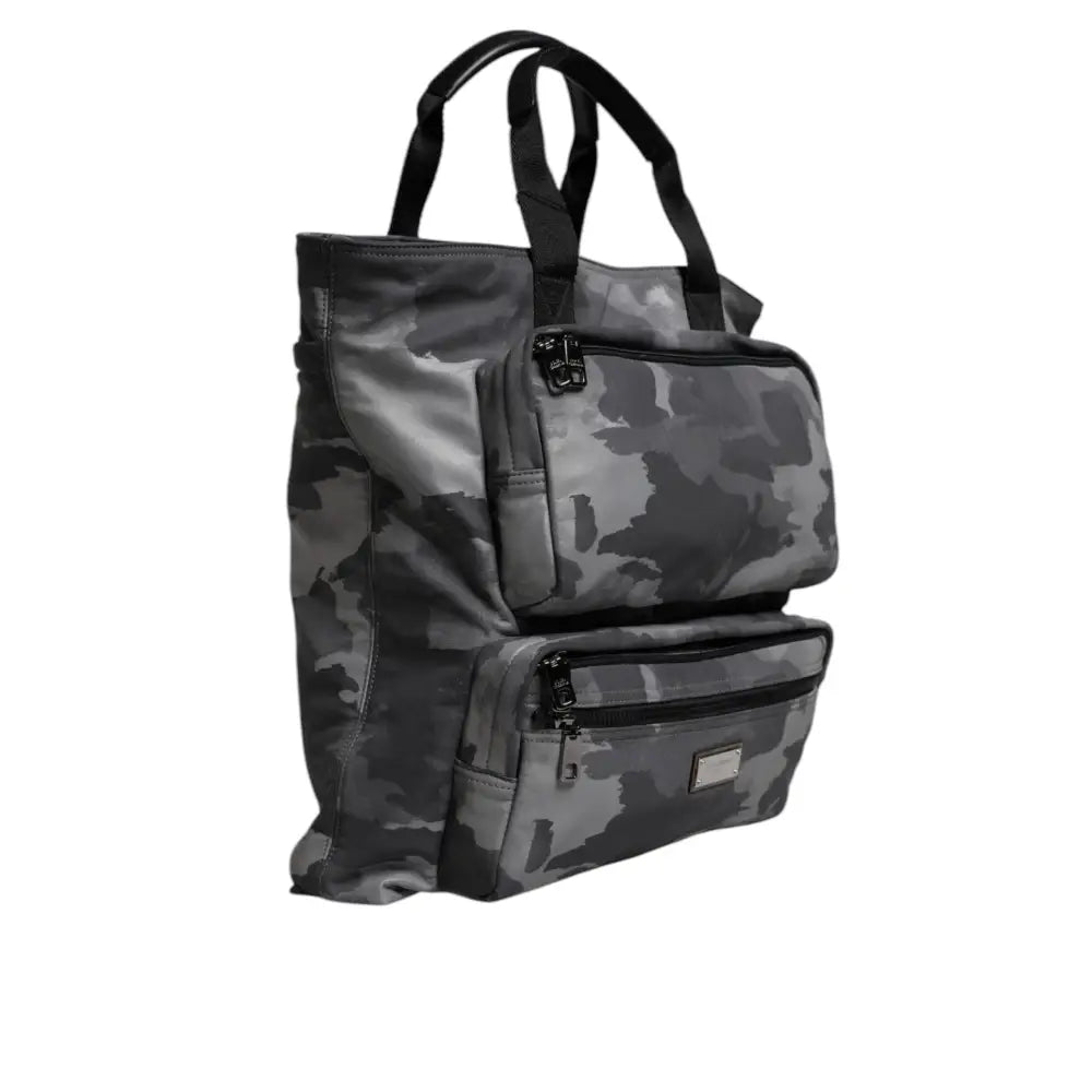 Dolce & Gabbana Gray Camo Cotton Multiple Compartments Tote Bag