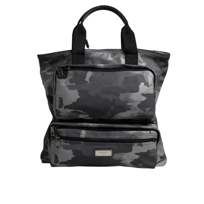 Dolce & Gabbana Gray Camo Cotton Multiple Compartments Tote Bag