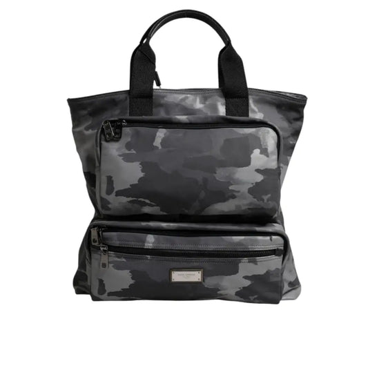 Dolce & Gabbana Gray Camo Cotton Multiple Compartments Tote Bag