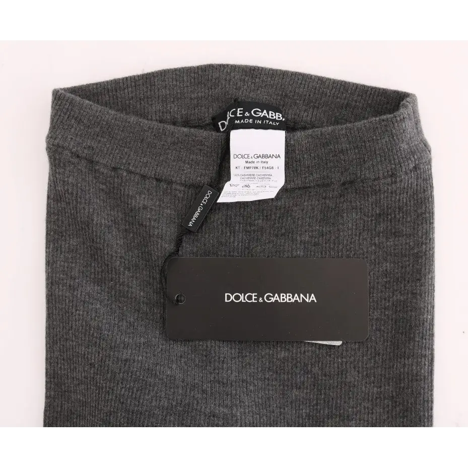 Mørkegrå rib-strikket sweater med Dolce & Gabbana cashmere stretch tights etiket