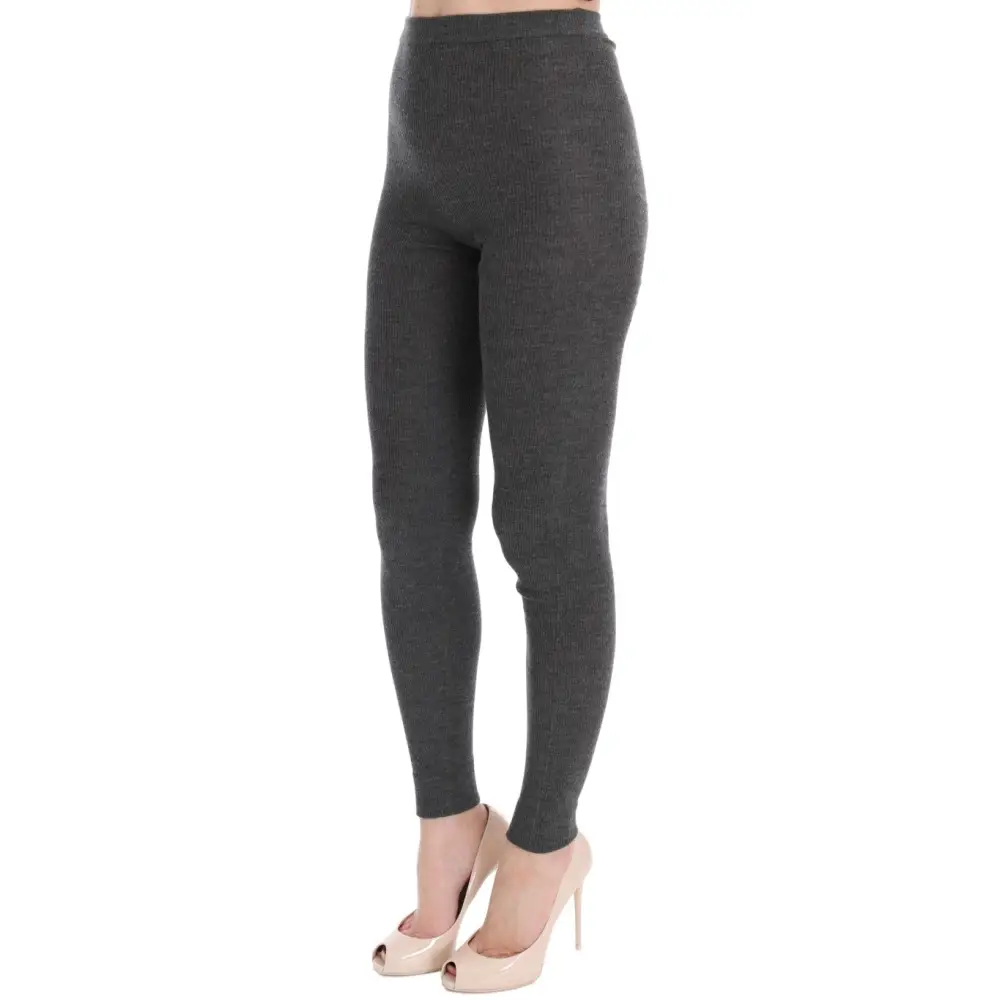 Mørkegrå ribbed cashmere stretch tights med beige høje hæle, Dolce & Gabbana