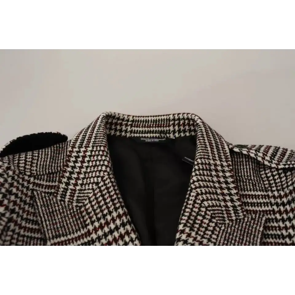 Dolce & Gabbana grå ternede trench coat i uld med houndstooth mønster