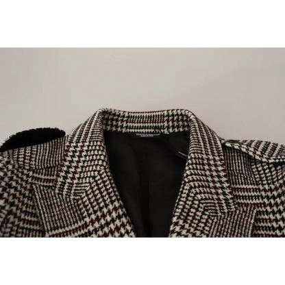Dolce & Gabbana grå ternede trench coat i uld med houndstooth mønster