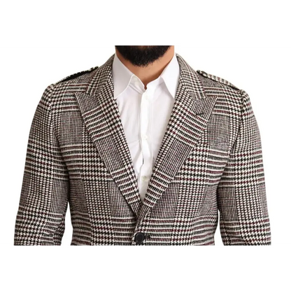 Grå ternede Dolce & Gabbana trench coat med houndstooth mønster