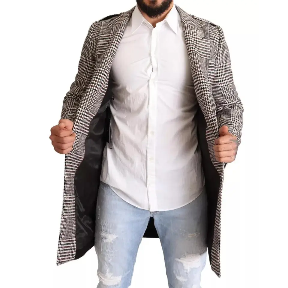 Stilfuld Dolce & Gabbana grå ternede trench coat fra outlet mærkevarer