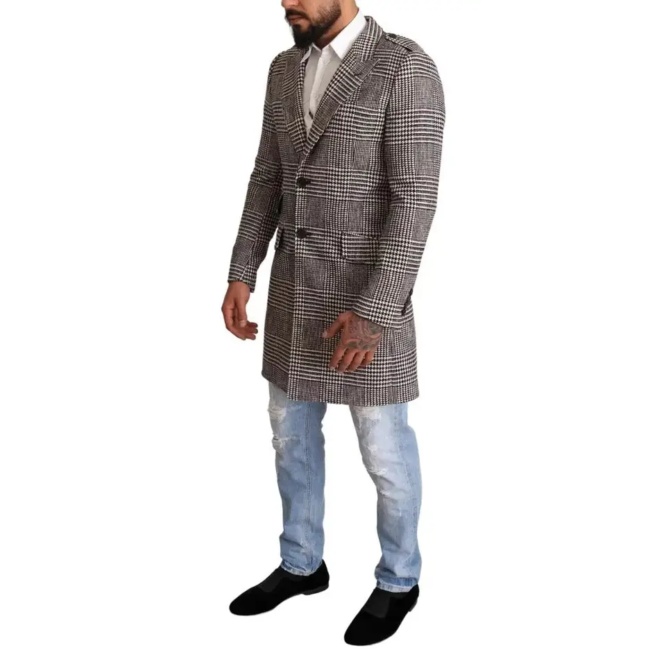 Dolce & Gabbana grå ternede trench coat i uld, outlet mærkevare