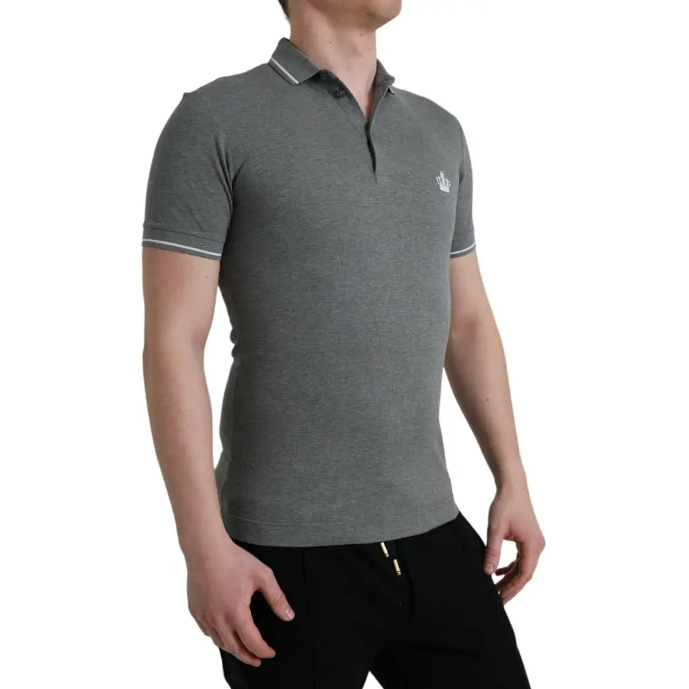 Dolce & Gabbana Gray Collared Short Sleeve Crown T-shirt