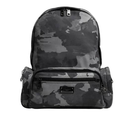 Dolce & Gabbana Gray Cotton Camouflage Logo Plaque Backpack Bag