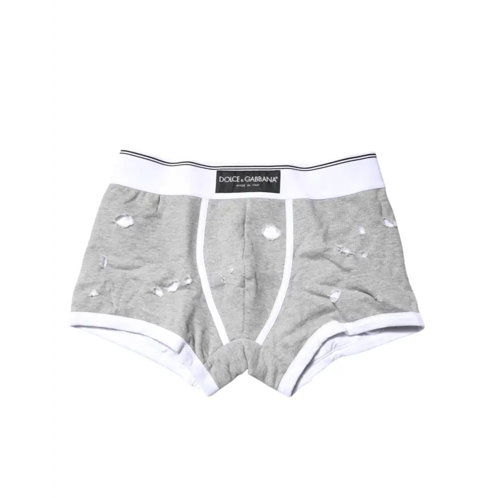 Dolce & Gabbana grå bomulds boxershorts med hvid trim og distressed detaljer