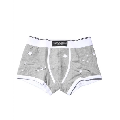 Dolce & Gabbana grå bomulds boxershorts med hvid trim og distressed detaljer