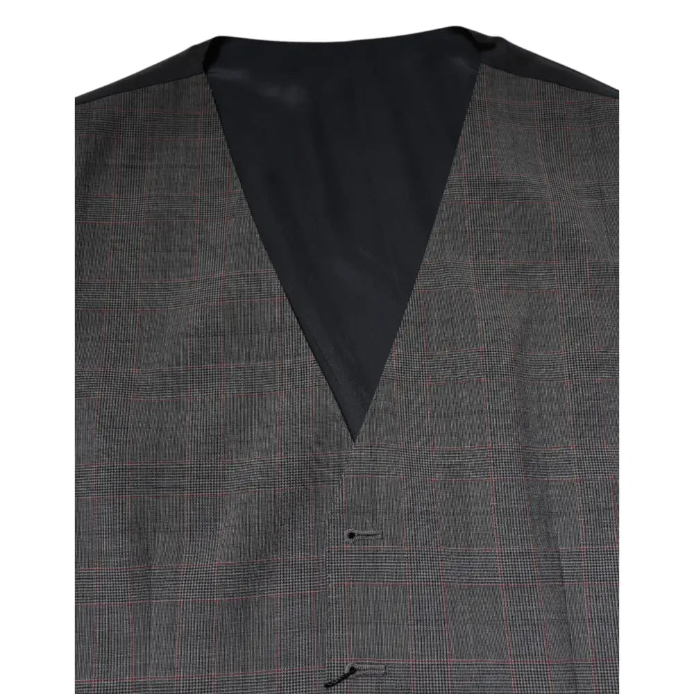 Dolce & Gabbana Gray Plaid Wool Formal Dress Waistcoat Vest