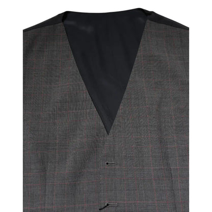 Dolce & Gabbana Gray Plaid Wool Formal Dress Waistcoat Vest