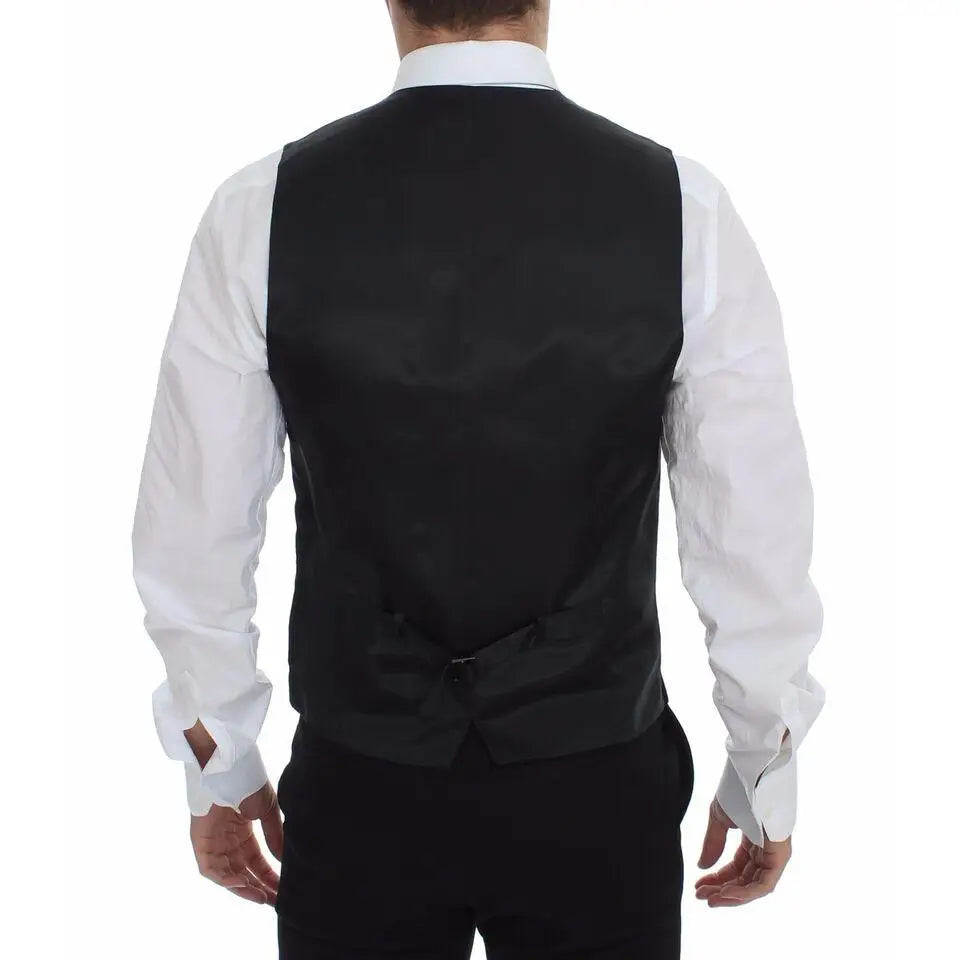 Dolce & Gabbana Gray Striped Wool Logo Vest Gilet Weste