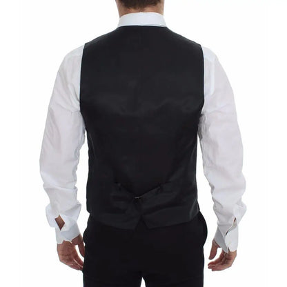 Dolce & Gabbana Gray Striped Wool Logo Vest Gilet Weste