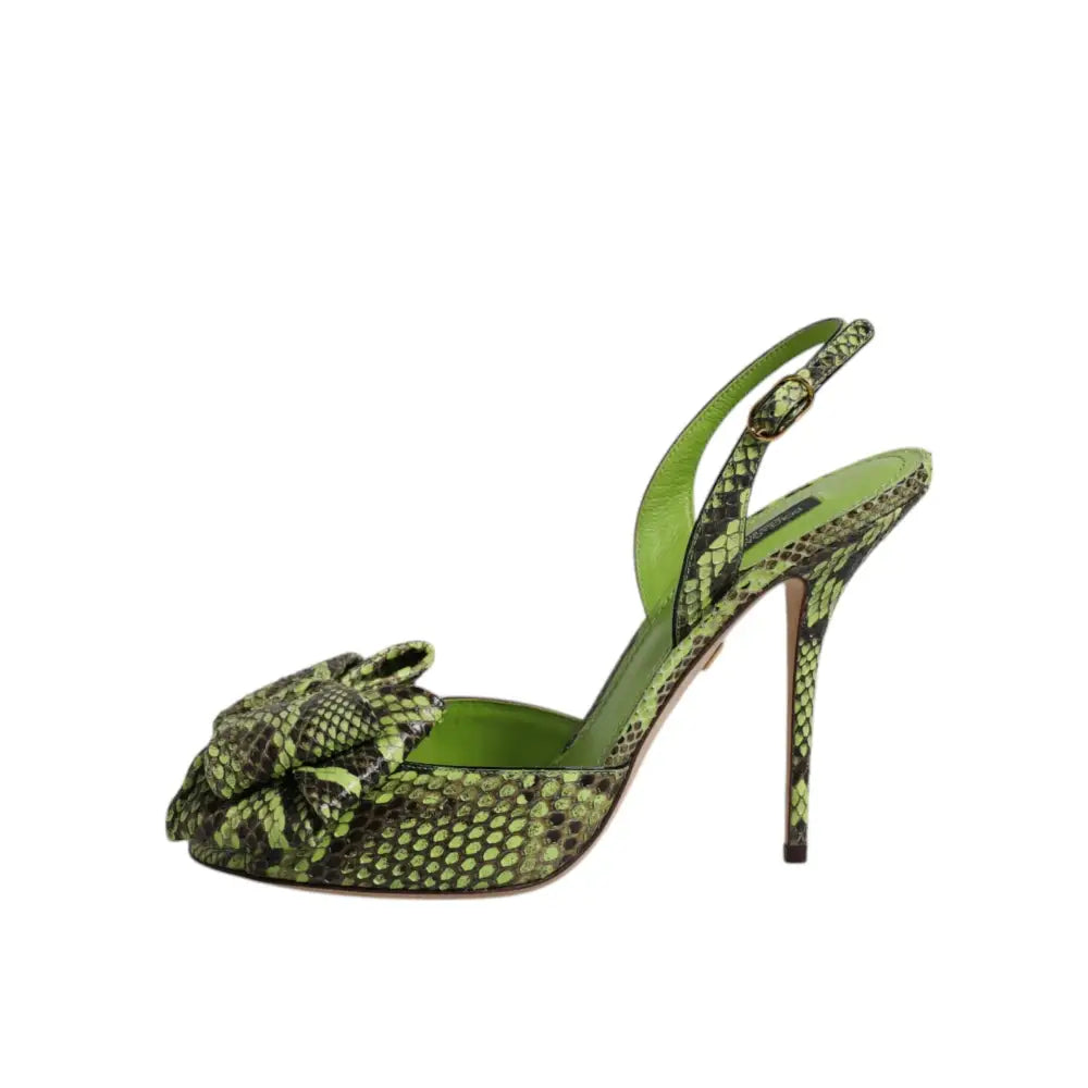 Dolce & Gabbana Green Python Leather Heels Sandals Shoes