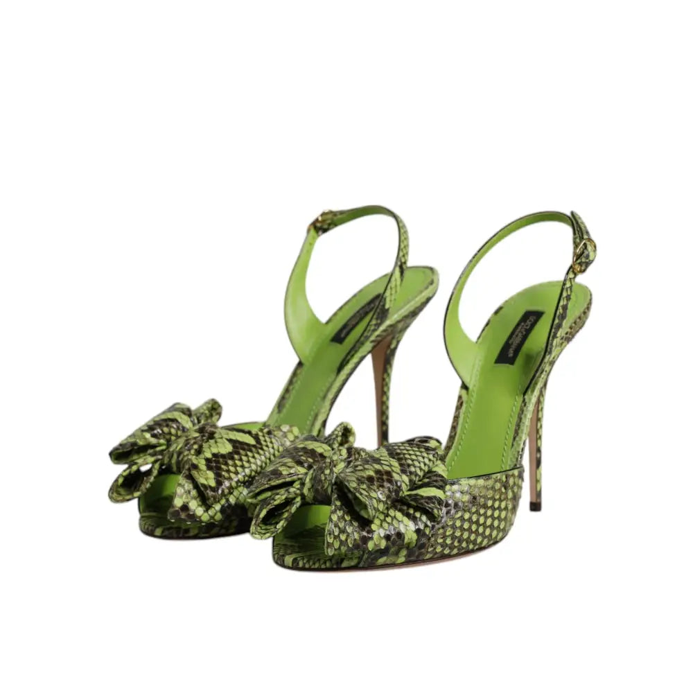 Dolce & Gabbana Green Python Leather Heels Sandals Shoes