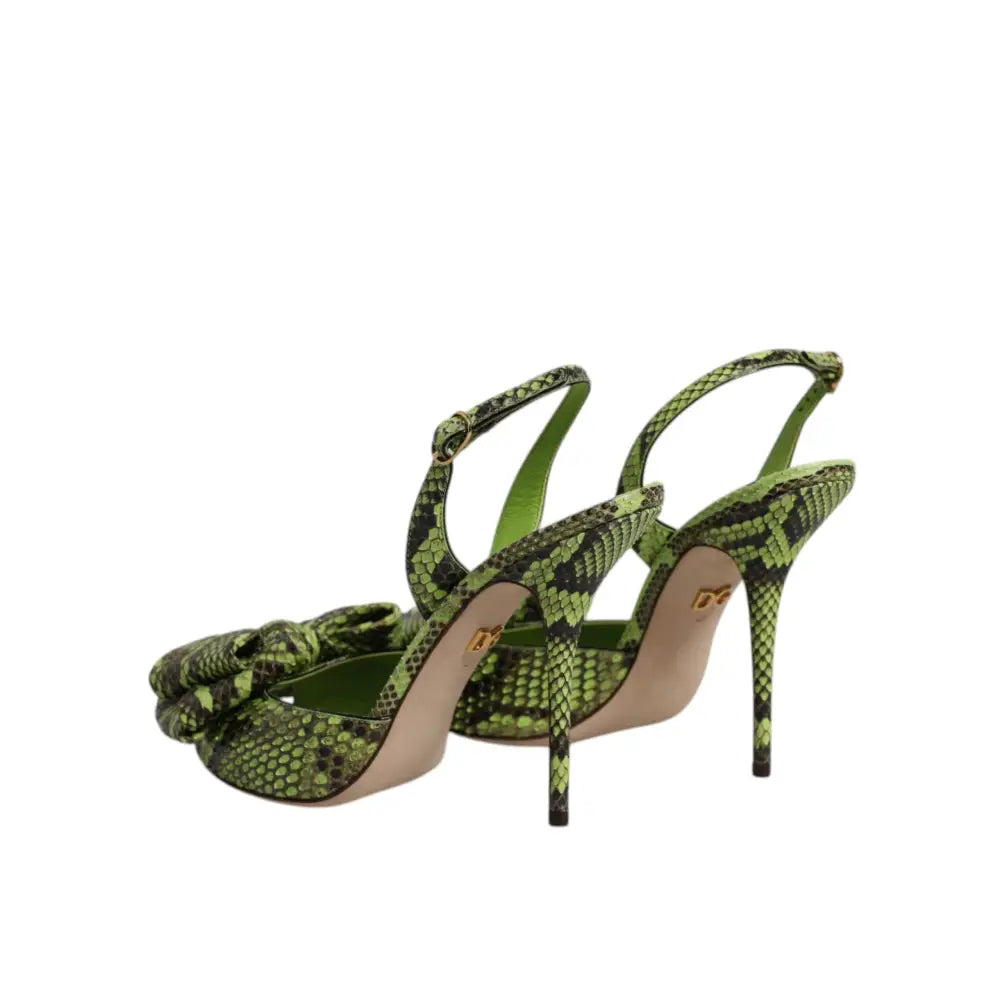 Dolce & Gabbana Green Python Leather Heels Sandals Shoes