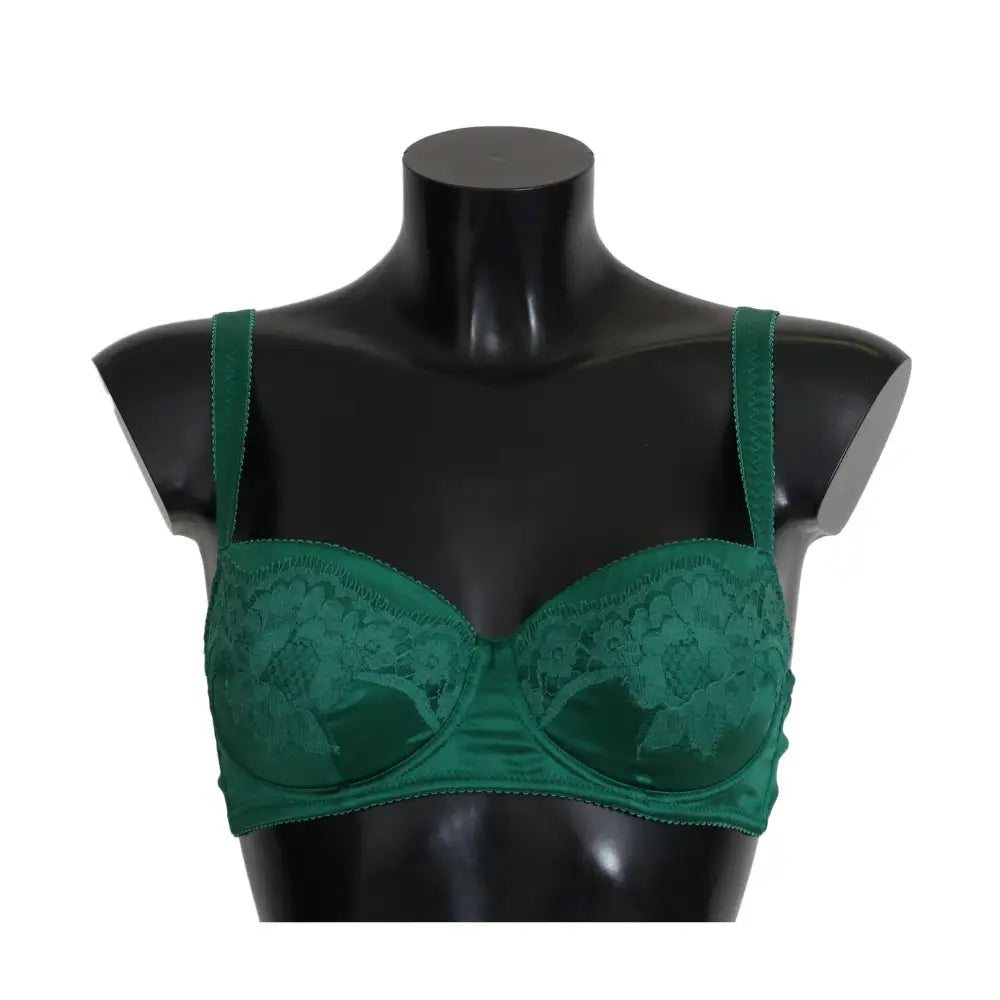 Dolce & Gabbana Green Silk Stretch Floral Lace Bra Underwear