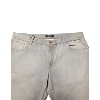 Dolce & Gabbana Light Gray Cotton Straight Denim Trouser Jeans - Jeans